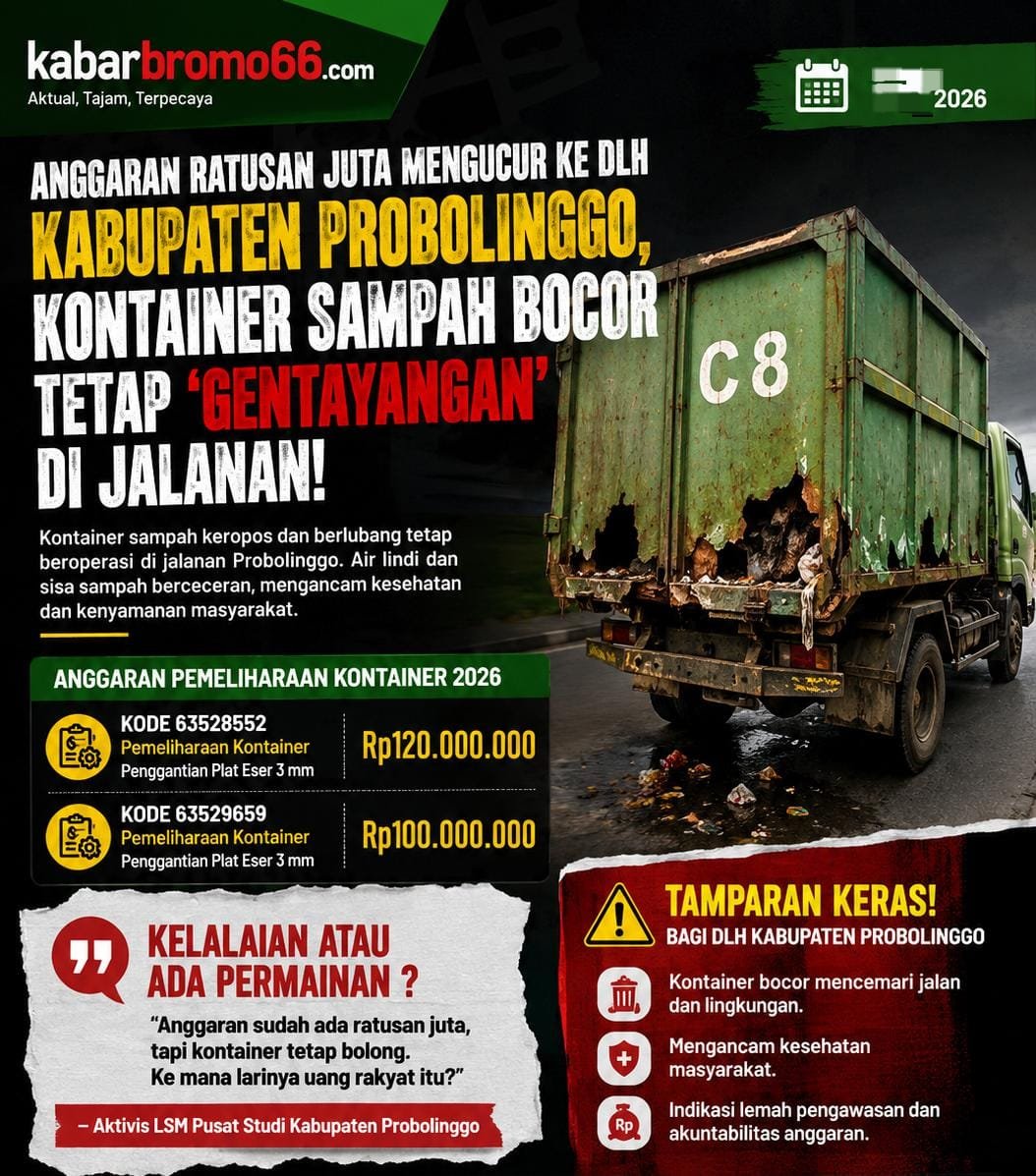 Anggaran Ratusan Juta Mengucur ke DLH Kabupaten Probolinggo, Kontainer Sampah Bocor Tetap ‘Gentayangan’ di Jalanan Probolinggo