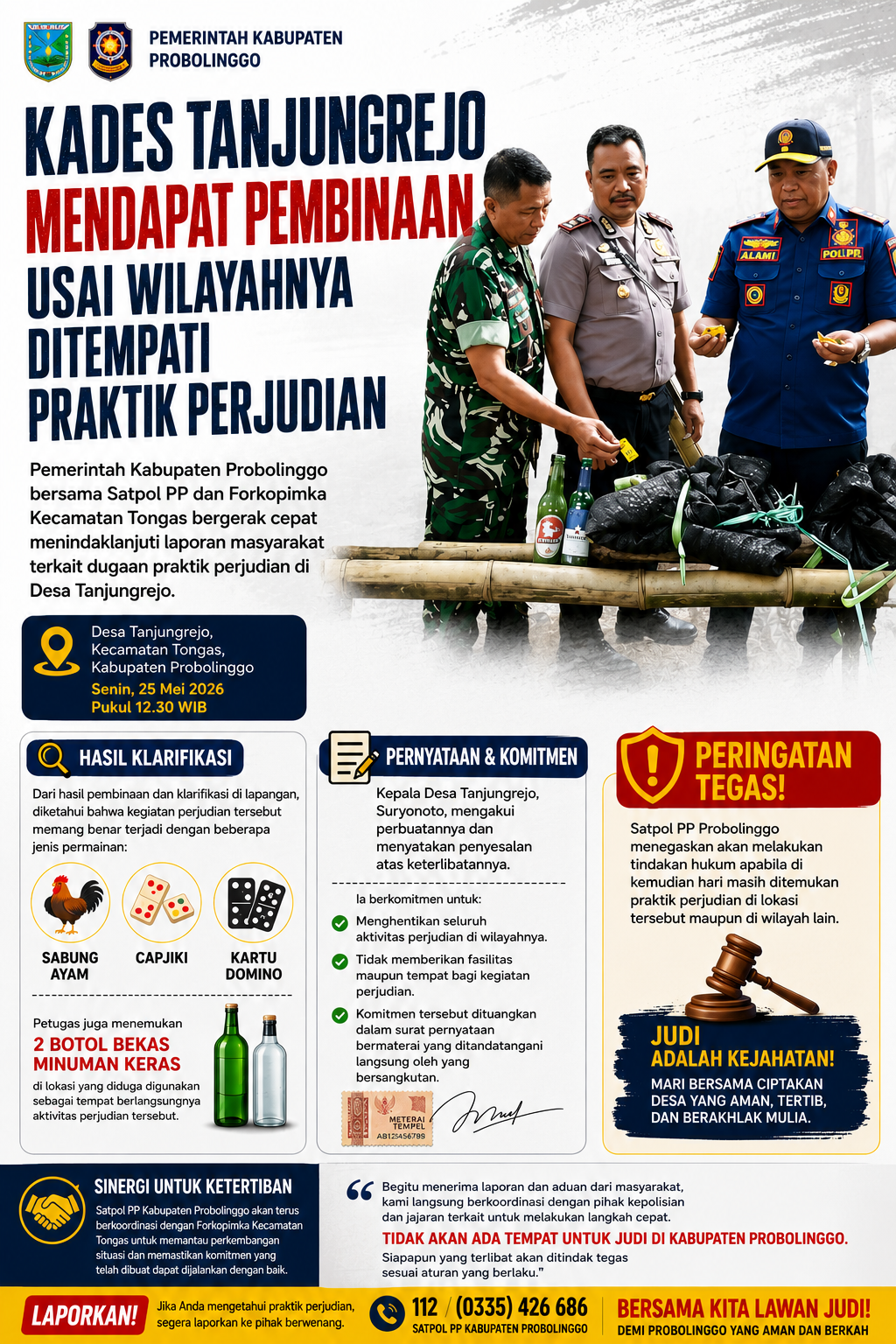 Kades Tanjungrejo Mendapat Pembinaan Usai Wilayahnya Ditempati Praktik Perjudian