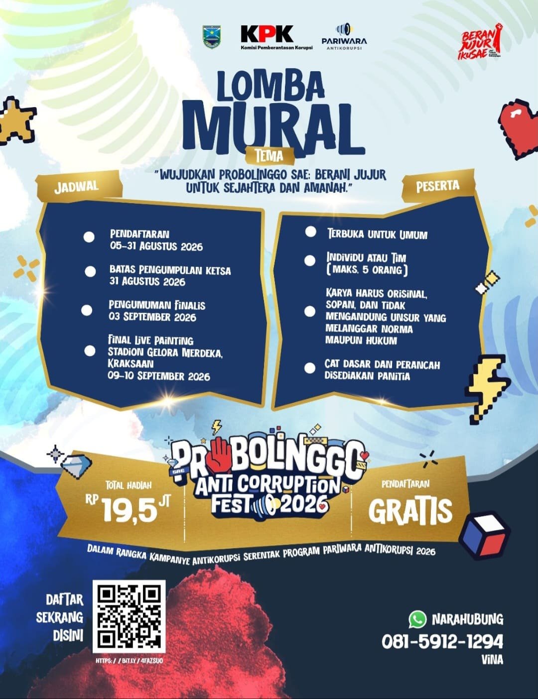 Dukung Gerakan Antikorupsi, Lomba Mural Probolinggo Anti Corruption Fest 2026 Resmi Dibuka Gratis dengan Total Hadiah Rp19,5 Juta